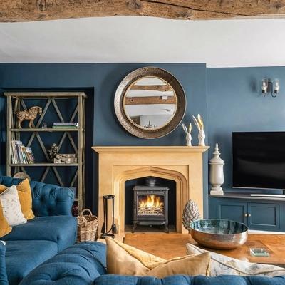 Modern fireplace in a traditional country home